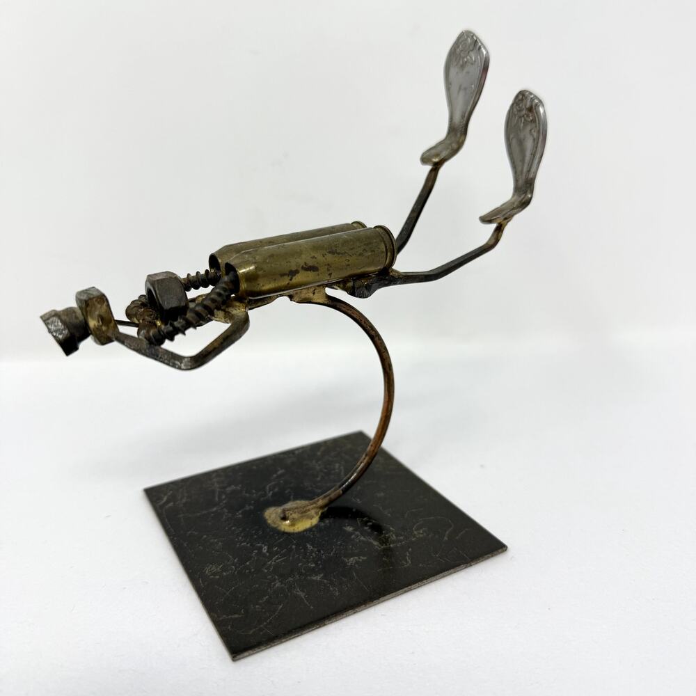 Vintage Industrial Metal Diver Sculpture Brutalist Found Object Art Brutalist